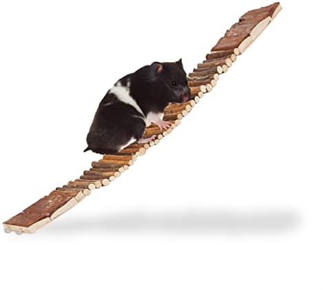 Relaxdays Brücke aus Nagerholz, 10 Stück, weich, Ösen zum Aufhängen, Leiter Käfig, Vögel, Chima, HLP 1,5 x 55 x 10 cm, Natur