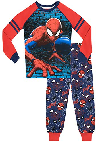 Spiderman Schlafanzug | Lang Pyjama Kinder Junge | Baumwolle Schlafanzug Jungen | Slim Fit Blau 116