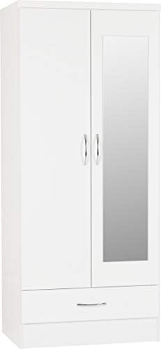 Seconique Nevada Mirrored 2 Door Wardrobe in White Gloss