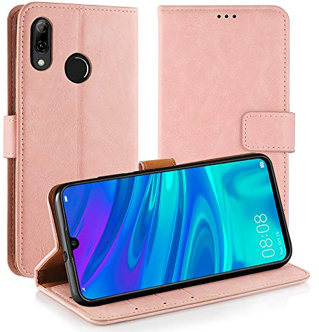 Simpeak Coque Compatible pour Huawei P Smart 2019, Étui Housse en Cuir Ultra-Mince avec Carte Fente Coque Compatible pour Huawei P Smart 2019 - Rose (6,21)