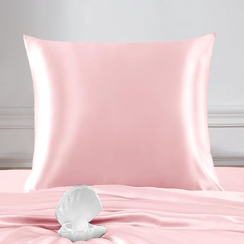 THXSILK 22 Momme Seide Kissenbezug - 100% Seide Kopfkissenbezug Sofakissenbezug Kinderwagen - Anti milben Reißverschluss Seidenkissenbezug - Bezauberndes Rosa 80 x 80 cm