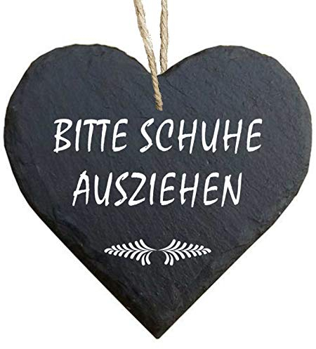 Homeyourself Herz Schieferherz Schiefer Schieferschild 10 x 10 cm Bitte Schuhe ausziehen schwarz Dekoschild Wandschild Schild Stein Schuhschild