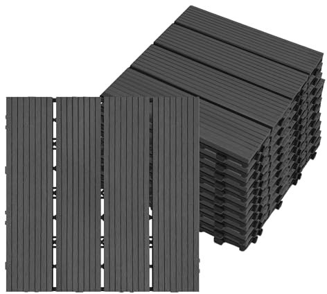 LZQ Dalles de Jardin clipsables en Bois Composite WPC Anthracite 30 x 30 cm Type 1 Revêtement de Sol extérieur Dalles pour jardin, balcon et terrasse 1 m²