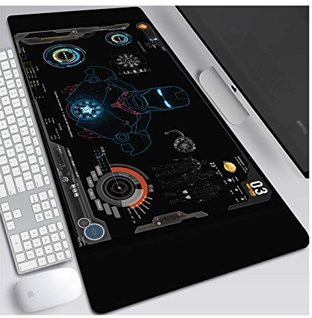 Iron Man Tapis de Souris XL 900x400mm Hydrorésistant Anime Mouse Pad Grand Tapis de Souris Gamer avec Base en Caoutchouc Anti-Glissant Surface Texturée pour Ordinateur et PC, F