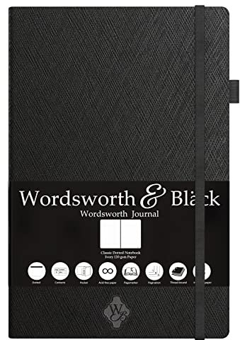 Magro Classico Bullet Grid Journal | Notebook con copertina rigida a punti A5 5,8 x 8,3 | Pagine leggere e numerate | Diario punteggiato | Pelle, tasca interna, carta avorio 120 GSM | Nero