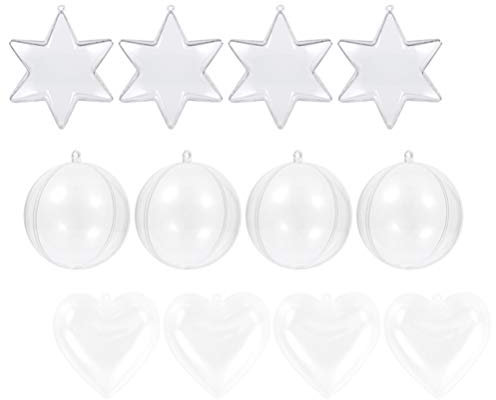 15st Badebombenform Christbaumschmuck Befüllbar Ornament Klare Kugel Befüllbar Weihnachtsbaum Sternverzierung Kunststoff-herz-stern-ornament Eben Duschgel Kunststoff Weiß
