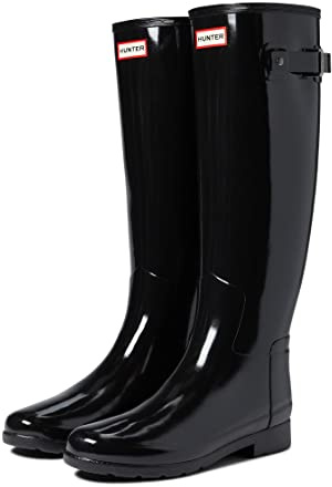 Hunter WFT2200RGL-blk_39 womens Schmal Geschnittene, Glänzende Hohe Refined Gummistiefel schwarz, Größe 39