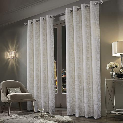 always4u Gardinen mit Muster Gold Blickdicht 100%, Samt Vorhang Wohnzimmer, Vorhang Verdunkelung mit ösen, Stoff Glänzend Eleganter, Weiß 2er Set 245x140cm