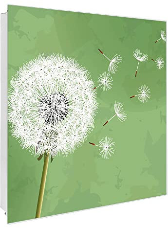 banjado® Großer Schlüsselkasten Glas/Schlüsselbox 30cm x 30cm mit 50 Haken - Motiv Pusteblume 3 /Schlüsselkasten modern für Schlüsselaufbewahrung mit beschreibbarer, magnetischer Glastür