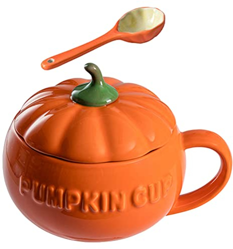 jojofuny Forma di Zucca Tazza di Acqua di Ceramica Tazza Tazza di Ceramica Condimento Condimento Pentola di caffè di tè Tazza di Latte Tazza Tazza di Zuppa con Coperchio Cucchiaio per