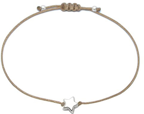 Selfmade Jewelry Armband Damen Silber Stern Handgemachtes Armkettchen mit Sternchen Größenverstellbar Inkl. Geschenk-Verpackung (Silber - Braun)