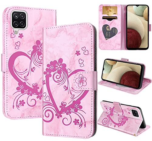CASAFUNY Cover compatibile con Samsung Galaxy A12/M12, Premium Pelle PU Portafoglio Custodia Magnetica Flip Wallet Case Protettiva Caso con Kickstand Carte Slot per Samsung A12, Samsung M12, Rosa