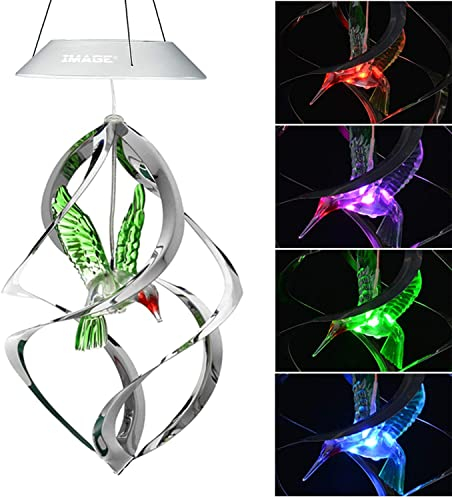 IMAGE Solar Kolibris Windspiel Licht Farbe ändernde Solar hängende Lichter Xmas Geschenke für Dekor Haus Garten Terrasse Hof Innen Außen