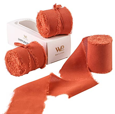 Waylipun 3 Rollen 5cm x 6.4M Geschenkband Schleifenband, Hochzeit Festival Bänder, Chiffonband Dekoband zum Verpacken von Geschenken, Blumensträuße, Hochzeitseinladung, DIY Handwerk - Dunkelorange