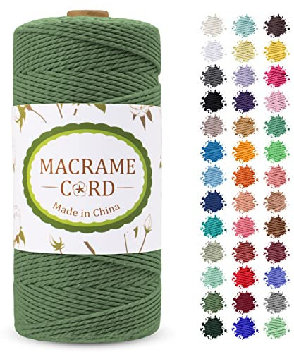 LEREATI Corda Macrame 2mm x 200m, Filo Macrame Cordoncino Cotone Naturale Spago Colorato, Cordino per Borse Uncinetto, Arazzo da Parete, Fai da Te Artigianato, Decorazioni (Army Green)