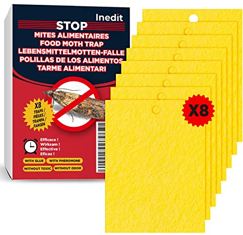 Mottenfalle Lebensmittel - 8 Stk Lebensmittelmotten Falle - Anti-Motten - Leistungsstarke Produkt-Klebefalle für Küche und Schrank - Ungiftige - Wirksame Pheromonfalle