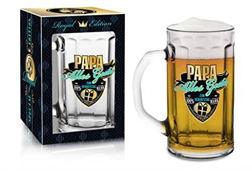 Abc Casa Papa Bierkrug 0,5l zum Geburtstag, Jahrestag, Namestag, Valentinstag, Vatertag, im Geschenkbox - Papa Alles Gute zum Geburtstag - Eine praktische Geschenkidee für den Vater