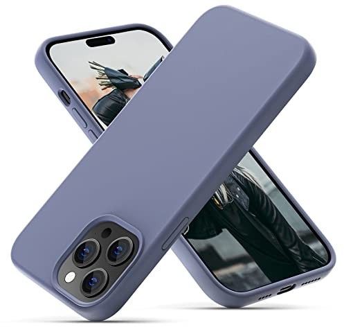 OitiYaa Silicone Case Compatible with iPhone 14 Pro Max Case 6.7 Inch, Soft Ultra Slim Protective Shockproof Liquid Silicone Phone Case with Anti-Scratch Microfiber Lining,Lavender Gray