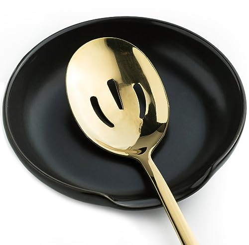LYEOBOH Large Ceramic Spoon Rest, Matte Black, Kitchen Counter, Stove Top, Spatula Holder, Ladle Rest, Set of 1
