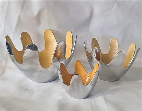 Juego de 3 ensaladeras para cuencos ornamentales, aleación de aluminio y esmalte naranja, elegantes, objetos decorativos centro de mesa, adorno de 29 cm de d 22 cm de d - d 15 cm