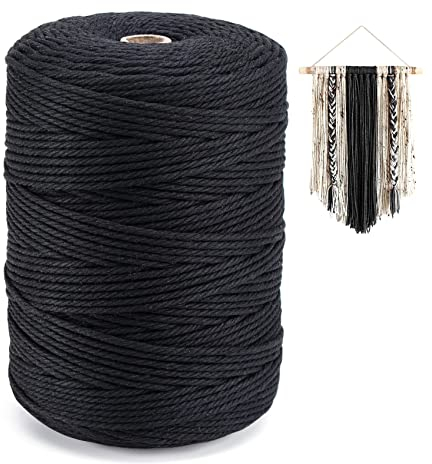 Makramee Garn Schwarz, Homewit Premium Makrame Macrame 3mm x 300m Macrame Cord und Garn für Makramee Baumwollgarn, Makrameegarn Baumwollkordel für Pflanzenaufhänger, Wandbehang, Traumfänger Deko