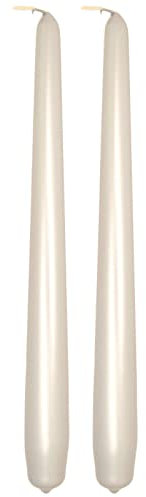 Tapered Dinner Candles, Pack of 2, Unscented, Long Burning Time, 24 cm / 9.45 (Pearl, Metallic)