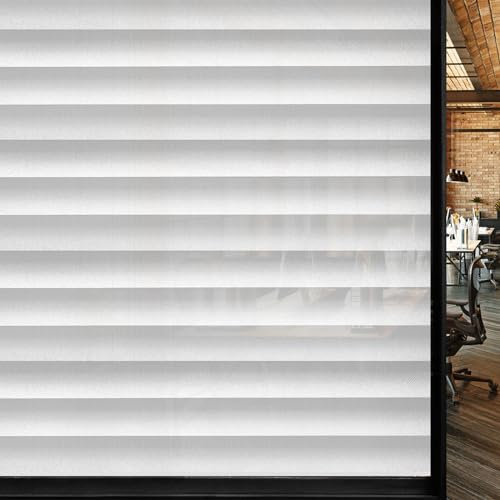 Privacy Window Film 60 x 200 cm, Frosted Window Film with White Blind Stripe Pattern Self-adhesive No-Glue Static Cling to Protect Your Family, Anti-UV & Anti-glare for Office Home and Kitchen