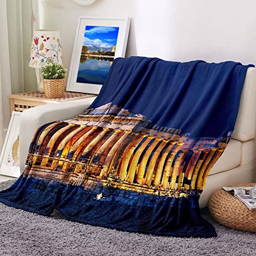 Flanelldecke Gelb, Blanket Quilt Dunkelblau Kuscheldecke Vintage-Architektur 160x200CM Weich Kuschelig Warm Wohndecke Sofa Bett Geschenk