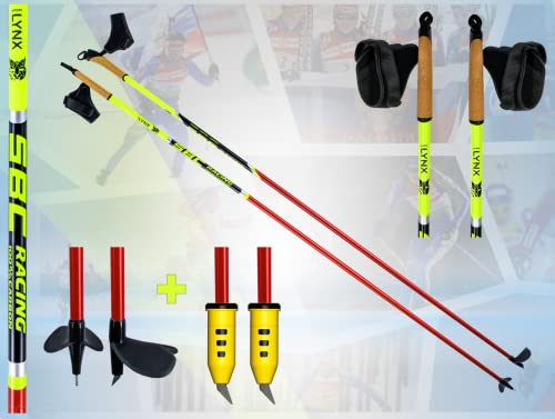 Sportlynx Racing 100% Carbon Rollskistock Skike Nordic Blading Lalglauf Stöcke mit Soft Roller Dämpferspitzen (Gelbe Dämpferspitzen, 170 cm)