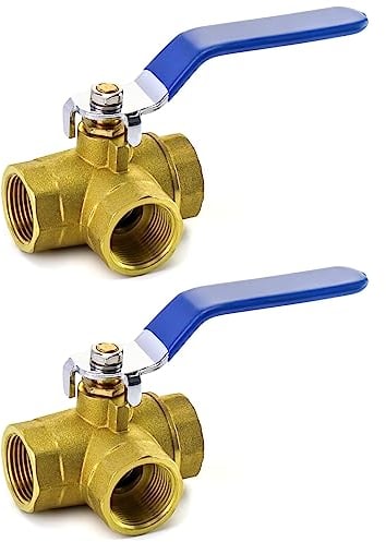 QWORK® 2 Stück 3 Wege Kugelhahn Typ L mit Hebelgriff, Innengewinde, Hebelgriff, Buchse (DN20 3/4'') aus geschmiedetem Messing