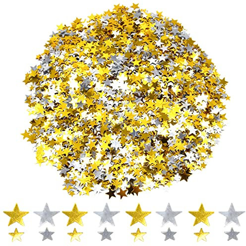 Ruidee 60g Stern Konfetti Holografische Tisch Streudeko Sterne Glitter Konfetti Deko Metallisch Folie Sterne Pailletten für Geburtstag Hochzeit Party Dekorationen (DXX/Gold/Silver)