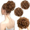 PORSMEER 2 Stücke Haarteil Braun mit Gummiband,Dutt Haarteil Gelockt Haargummi mit Haaren Hochsteckfrisuren Haarverlängerung Messy Bun Scrunchies Haarteile für Damen Pferdeschwanz