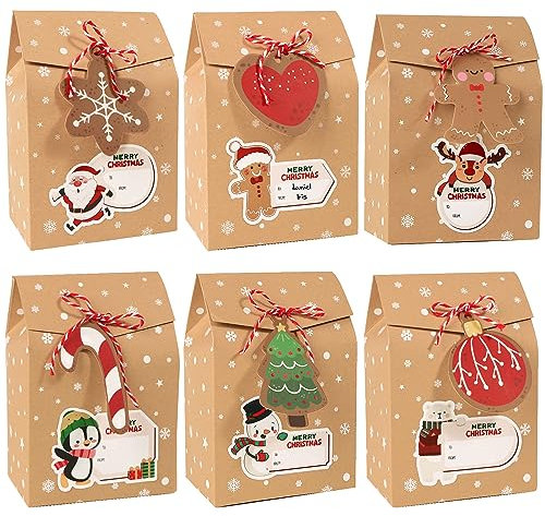 COLOFALLA 24 Stücke Weihnachten Kraftpapier Geschenkbox Klein mit 30 Aufkleber zum Beschriften, 24 Pcs Anhänger Schachteln für Geschenk, Weihnachtsdeko, Party Mitgebsel