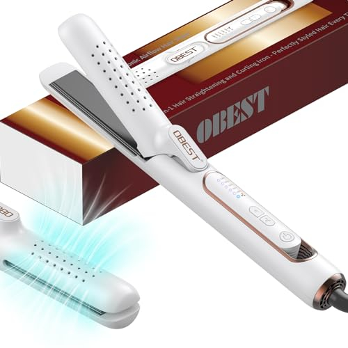 Airflow Styler Curling Iron,2 in 1 Hair Straightener & Hair Curler Ceramic Curling Wand,Straighteners Air Burst Styler with Cooling Air Vents to Lock in Style,Adjustable Temperature for Beginer