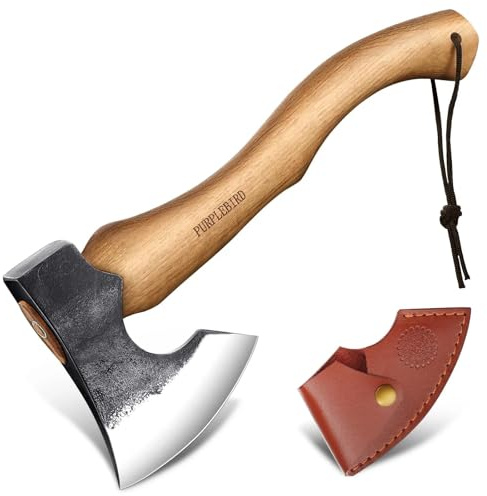 PURPLEBIRD Hatchet Axe with Sheath - 15 Inch Bushcraft Axe with Wood Handle