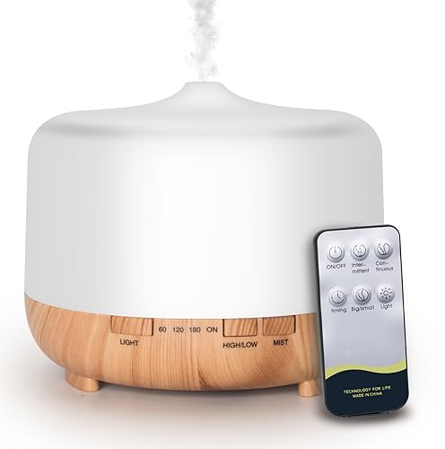 Austepax 500ml Ätherisches Öl Diffusor, Aroma Duftöle Aromatherapie Diffuser Ultraschall kalten Nebel Befeuchter, 8 Farben Weiches Licht Modus Trockenes Wasser Automatisch Abschalten - Gelb