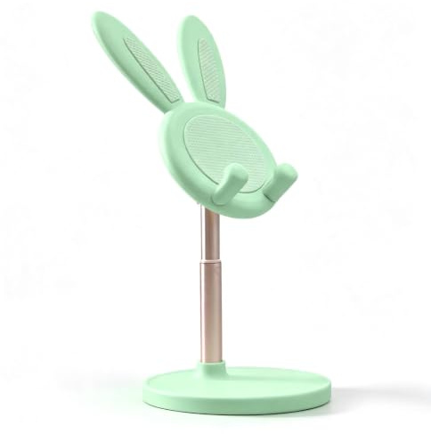 Cyrank Support de téléphone Portable, Support de téléphone Portable Mignon de téléphone Portable Lapin réglable pour Ordinateur de Bureau de téléphone Portable Lapin Mignon (Vert)