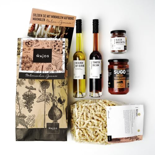 Wajos Italienische Spezialitäten Geschenkset - 5 köstliche Produkte und Rezeptflyer in schöner Geschenkverpackung
