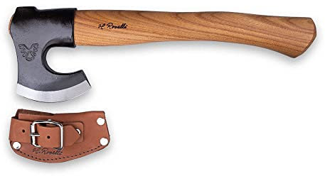 H. Roselli Ascia R860D in acciaio al carbonio con gambo corto in olmo rosso, ascia da esterno per giardino, foresta e campeggio, ascia corta per spaccare il legno, tagliare e disasterire Include