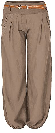 Cindeyar Damen Haremshose Elegant Sommer Pumphose Lange Leinen Hose mit Gürtel Aladin Pants