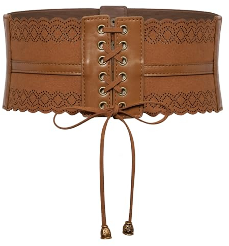 SCARLET DARKNESS Damen Renaissance Gürtel Lace-up Breiter PU-Leder Waspie Mittelalter Elegant Korsett Gürtel Braun XL