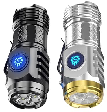 Neyeau Three-Eyed Monster Mini Flashlight 2PCS - Super Power LED Multifunctional Waterproof Compact Light (Black+Silver)