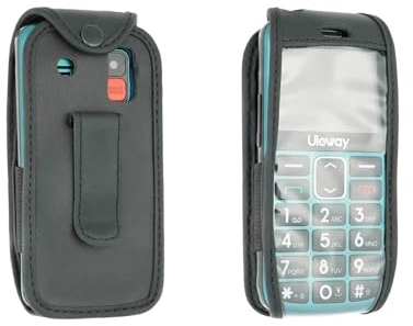 caseroxx Ledertasche mit Gürtelclip kompatibel mit ukuu/Ushining/uleway Seniorenhandy 2,4 Zoll aus Echtleder, Tasche mit Gürtelclip und Sichtfenster in schwarz