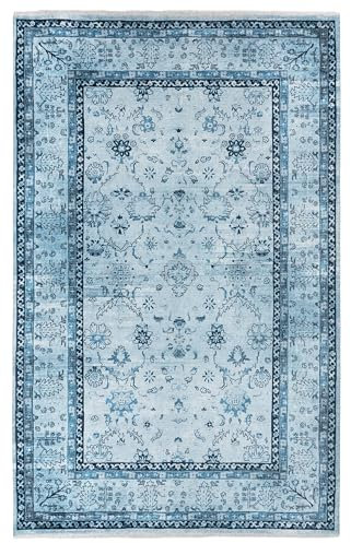 TESSO LIVING Moderner Vintage Boho Teppich - Jeans Blau 195 x 280 cm - Maschinenwaschbar und rutschfest Kurzflor Teppich - bringt Wärme in Wohnzimmer und Schlafzimmer