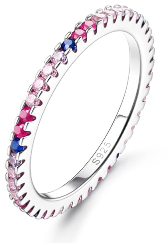 Dochais Ring 925 Sterling Silber Frauen | 14K Vergoldet Enternity Ring Bunte Zirkonia Fingerring Diamant Verlobungsring Trauringe Eheringe Promise Ringe Schmuck Geschenk für Damen