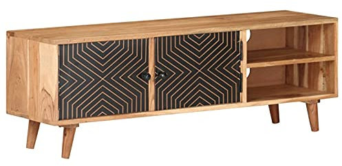 Rantry Meuble TV 115 x 30 x 39 cm, en bois massif, Acacia, meuble TV, meuble bas pour TV, table de salon, support TV pour salon, décoration de meubles de chambre