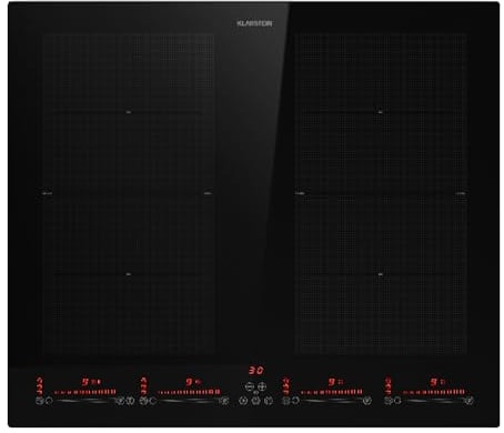 Klarstein Piano Cottura Elettrico 4 Piastre, Piasta Induzione 4 Fuochi a Basso Consumo, Piano Cottura Elettrico Vetroceramica con Zone Combinabili, Piastra Induzione 4 Fuochi Incasso Touch 7200W