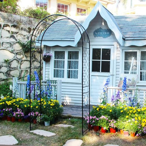 SCENDOR GARDEN Metall-Gartenbogen, Robuste Gartenbögen für Kletterpflanzen, Rosen und Hochzeitsdekoration mit Erdspießen – Ideal für Patio, Pergola und Gartendekoration, 240 cm x 115 cm x 40 cm