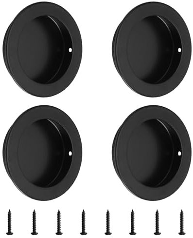 MOROBOR Lot de 4 poignées de porte rondes encastrées en acier inoxydable noir 70 mm pour portails de grange, garages, abris de jardin, portes coulissantes