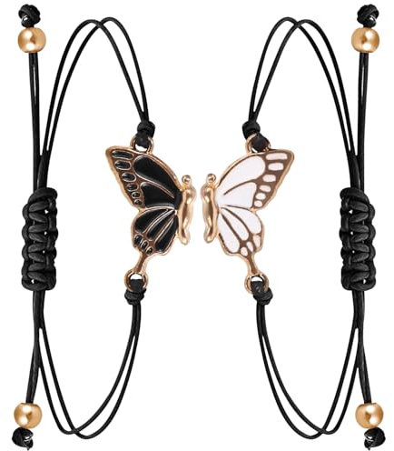 Xaosin Freundschaftsarmbänder Set mit Schmetterling Schmuck, 2 Stück Freundschaftsarmband Damen, Beste Freundin Armband BFF Paar Geflochten Armbänder, Long Distance Friendship Couple Matching Bracelet